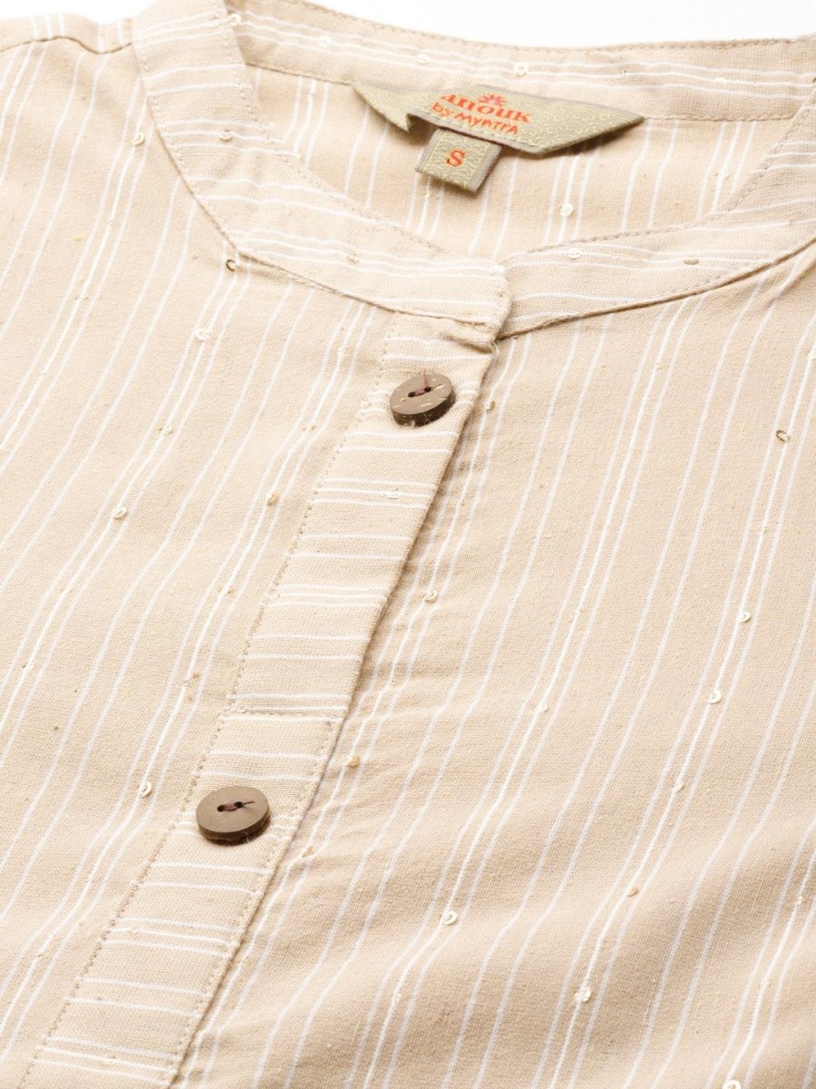 Anouk Women Beige Pure Cotton Striped Kurta with Palazzos - Distacart