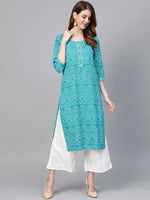 Thumbnail for Anubhutee Turquoise Blue & White Bandhani Print Kurta with Palazzos - Distacart