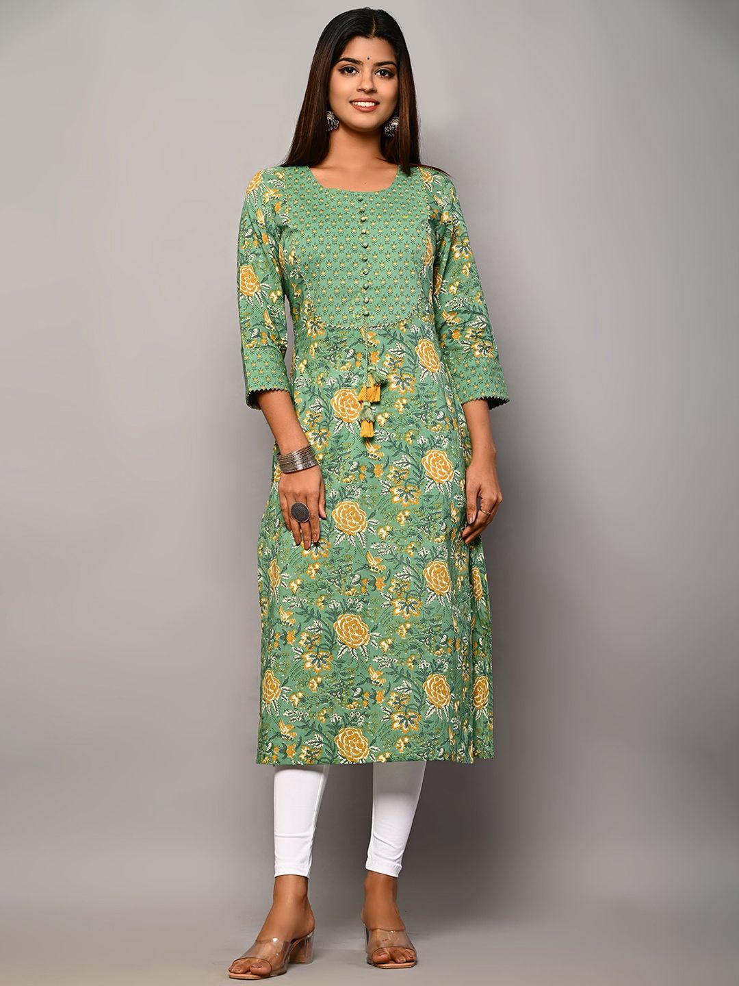 Swasti Women Green & asparagus Floral Printed Floral Kurta - Distacart