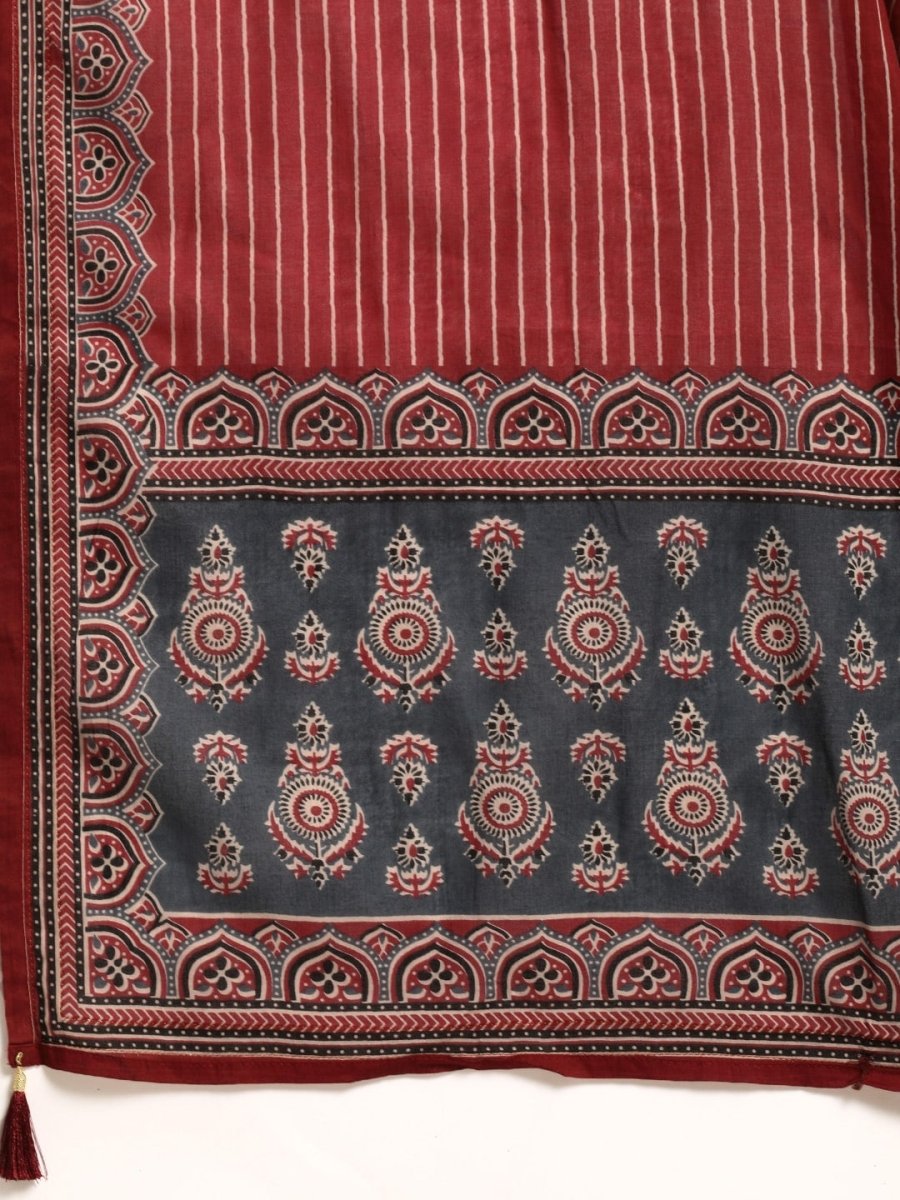 Anouk Women Red Ethnic Motifs Embroidered Pure Cotton Kurta with Salwar & With Dupatta - Distacart