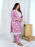 Thumbnail for Miravan Womens Plus Size Pink Embroidered Kurta With Palazzo - Distacart