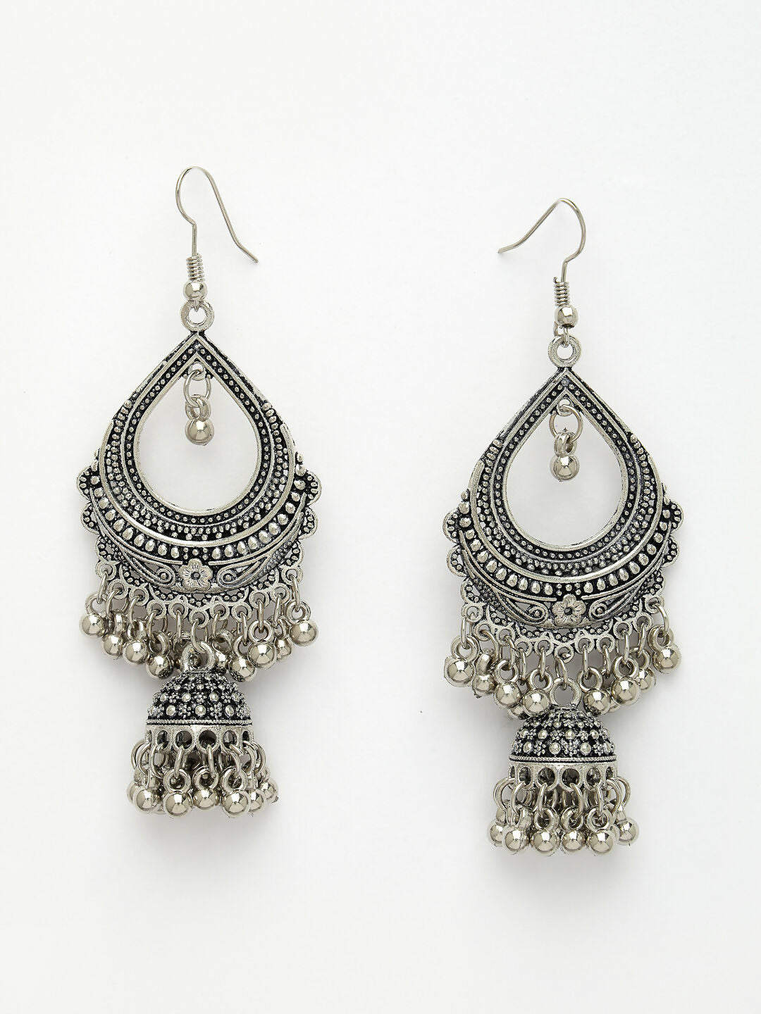 NVR Women's Silver-Plated German Silver Oxidized Jhumka Earrings - Distacart