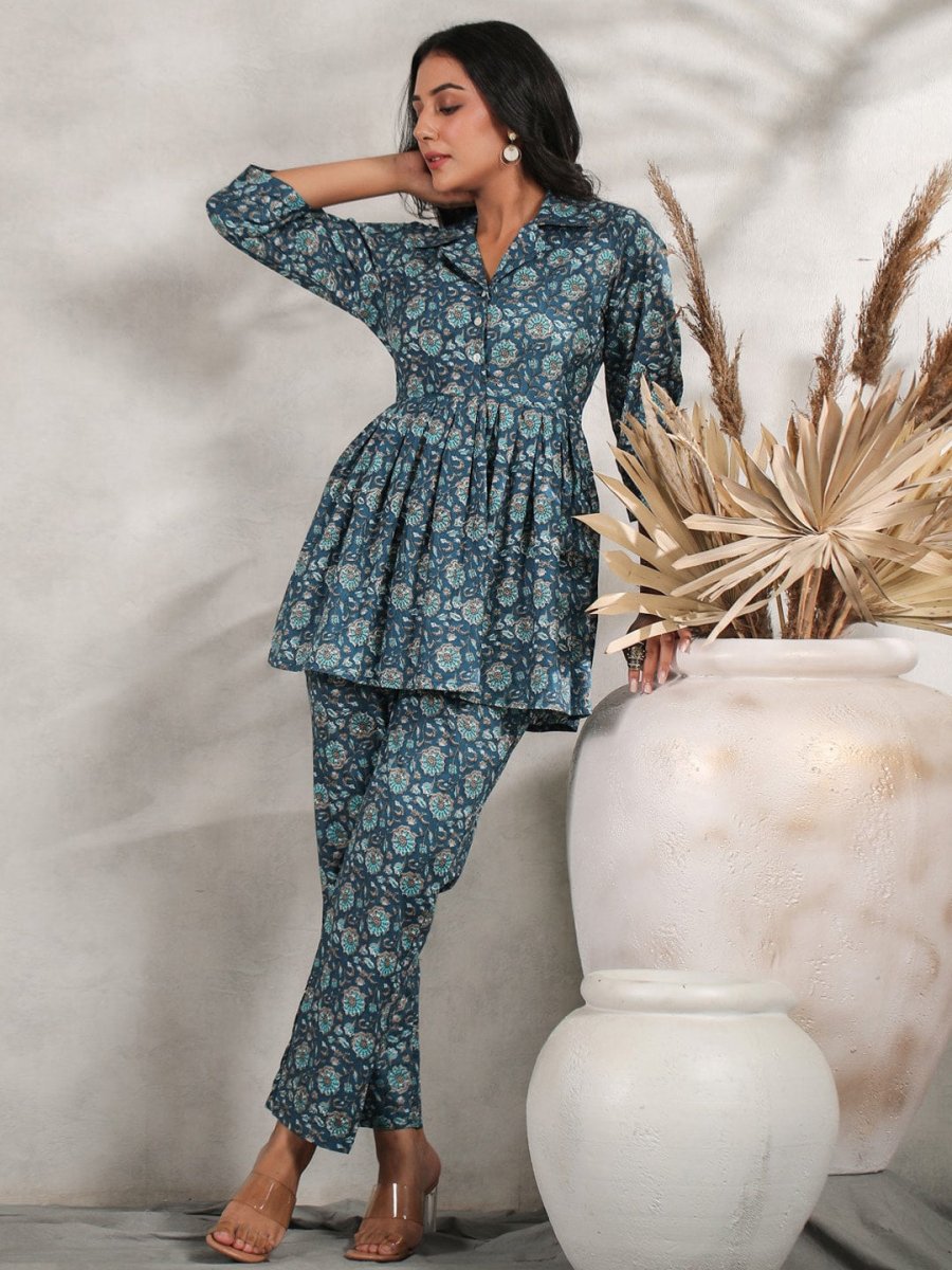 Anubhutee Floral Printed Pleated A-Line Pure Cotton Kurti With Trousers - Distacart