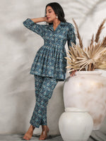 Thumbnail for Anubhutee Floral Printed Pleated A-Line Pure Cotton Kurti With Trousers - Distacart