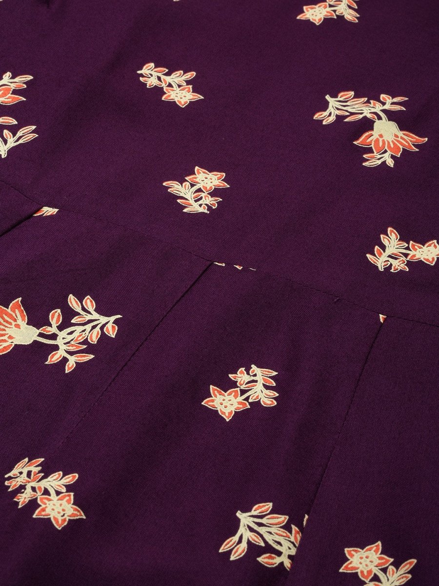 All About You Women Purple Floral Print Regular Kurta with Trousers - Distacart