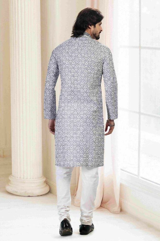 Raivat Ethnic Cotton Thread Work Kurta Pajama In Grey Colour - Dista