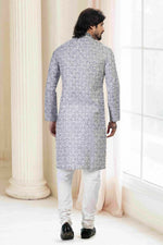 Thumbnail for Raivat Ethnic Cotton Thread Work Kurta Pajama In Grey Colour - Dista