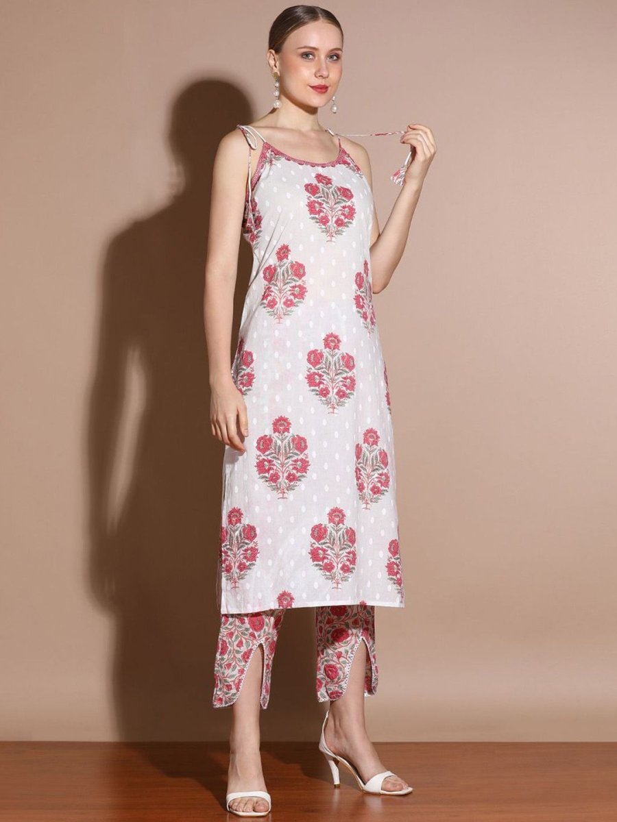 Anouk Floral Printed Regular Pure Cotton Straight Kurta with Trousers