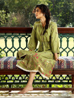 Thumbnail for AURELIA Olive Green Ethnic Motifs A-Line Midi Dress