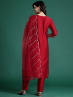 Thumbnail for Indo Era Ethnic Motifs Embroidered Sequinned Liva Kurta With Trousers & Dupatta