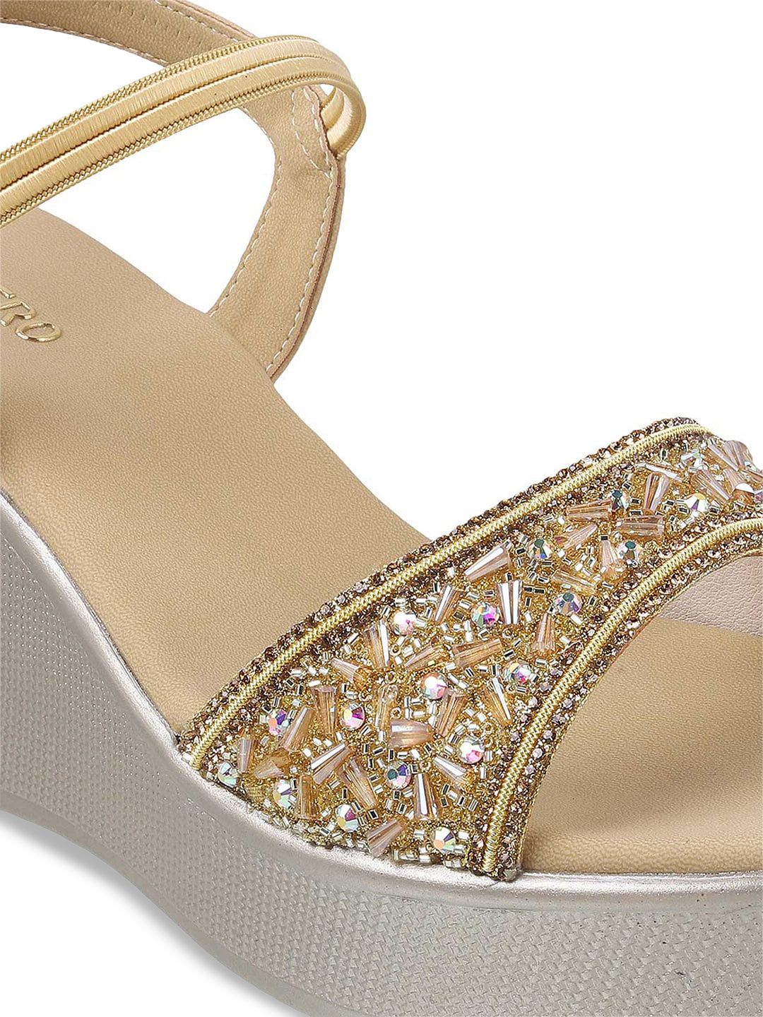 Metro Embellished Open Toe Wedges With Backstrap