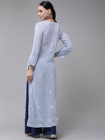 Thumbnail for ADA Women Blue & Blue Ethnic Motifs Embroidered Chikankari Georgette Kurta - Distacart