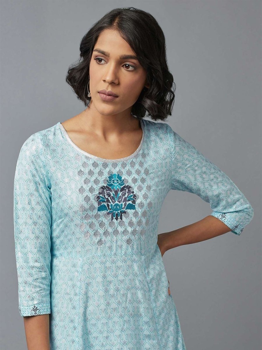 AURELIA Blue Ethnic Motifs Printed Maxi Dress - Distacart