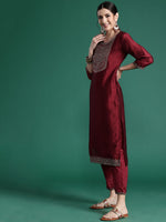 Thumbnail for Indo Era Ethnic Motifs Yoke Design Sequinned Kurta with Trousers & Dupatta