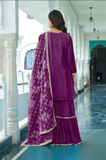 Thumbnail for Teeya Creation Wine Colour Chinnon Silk Heavy Embroidery Work Fully Stitched Salwar Suit - Distacart