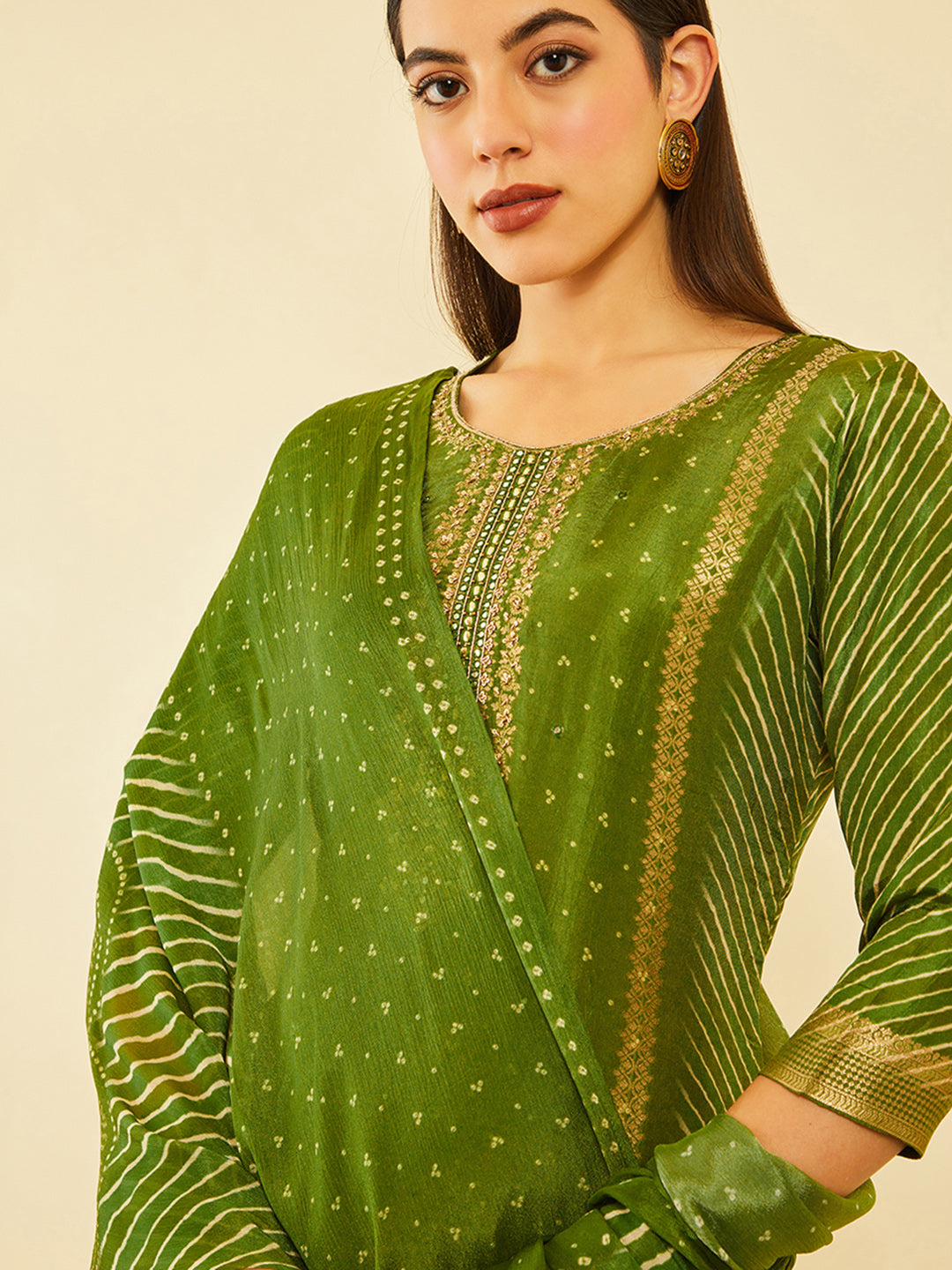 Soch Bandhani Printed Straight Kurta With Trousers & Dupatta - Distacart