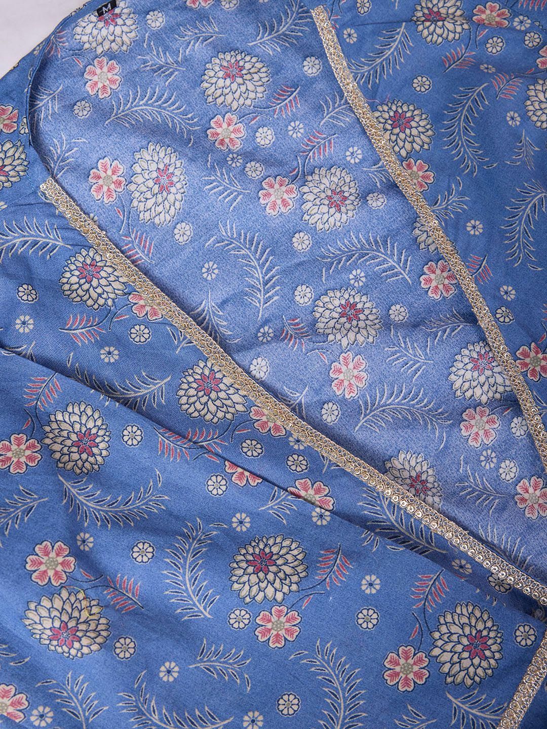 Ode by House of Pataudi Floral Printed Angrakha Gotta Patti Pure Cotton Kurta Set - Distacart