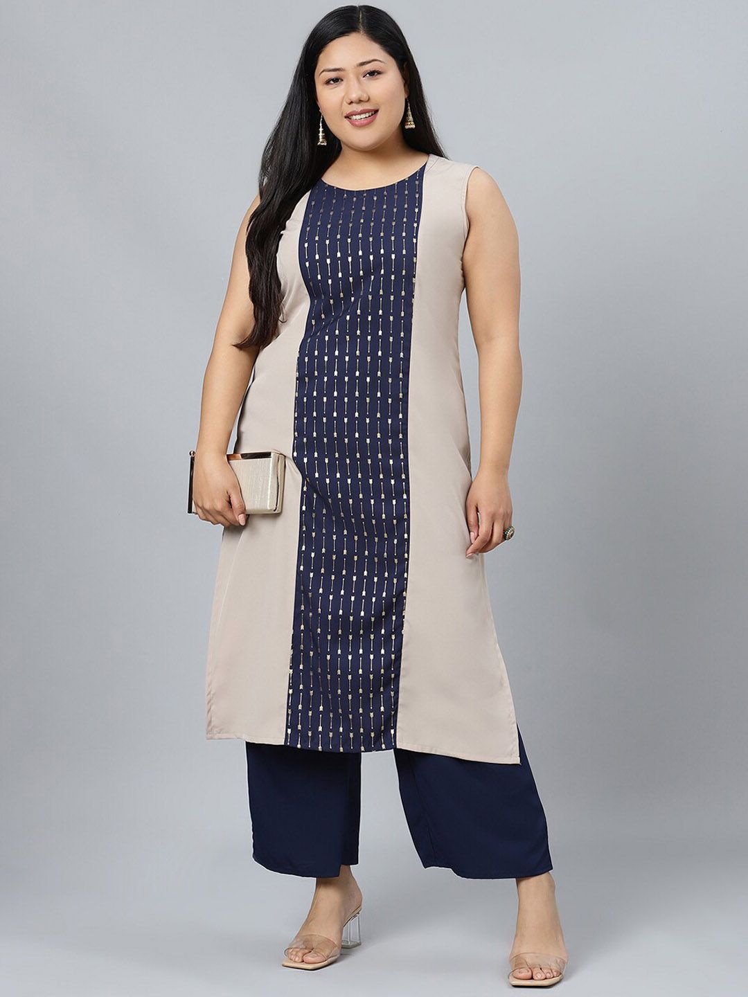 Sztori Plus Size Ethnic Motifs Printed Kurta With Palazzos