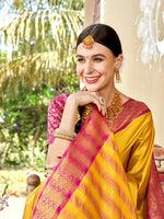 Thumbnail for Anouk Yellow & Pink Zari Art Silk Saree - Distacart