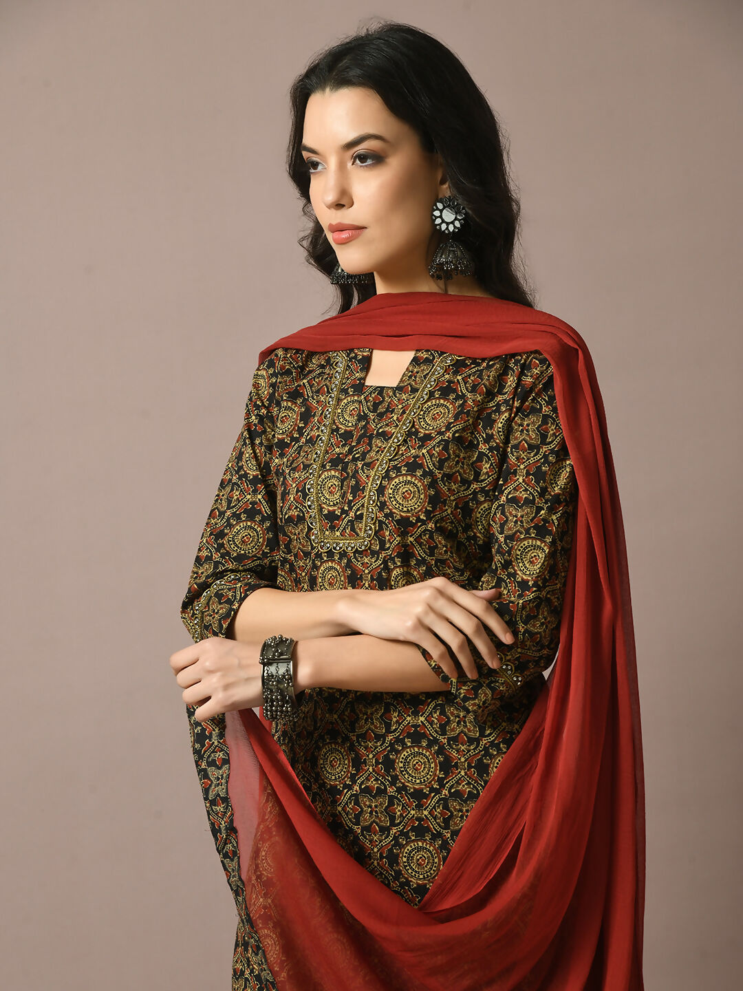 Myshka Women's Multi Printed Cotton Straight Party Kurta Set With Dupatta - Distacart