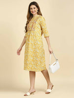 Thumbnail for Anubhutee Women's Cotton A-Line Midi Casual Yellow Dress - Distacart