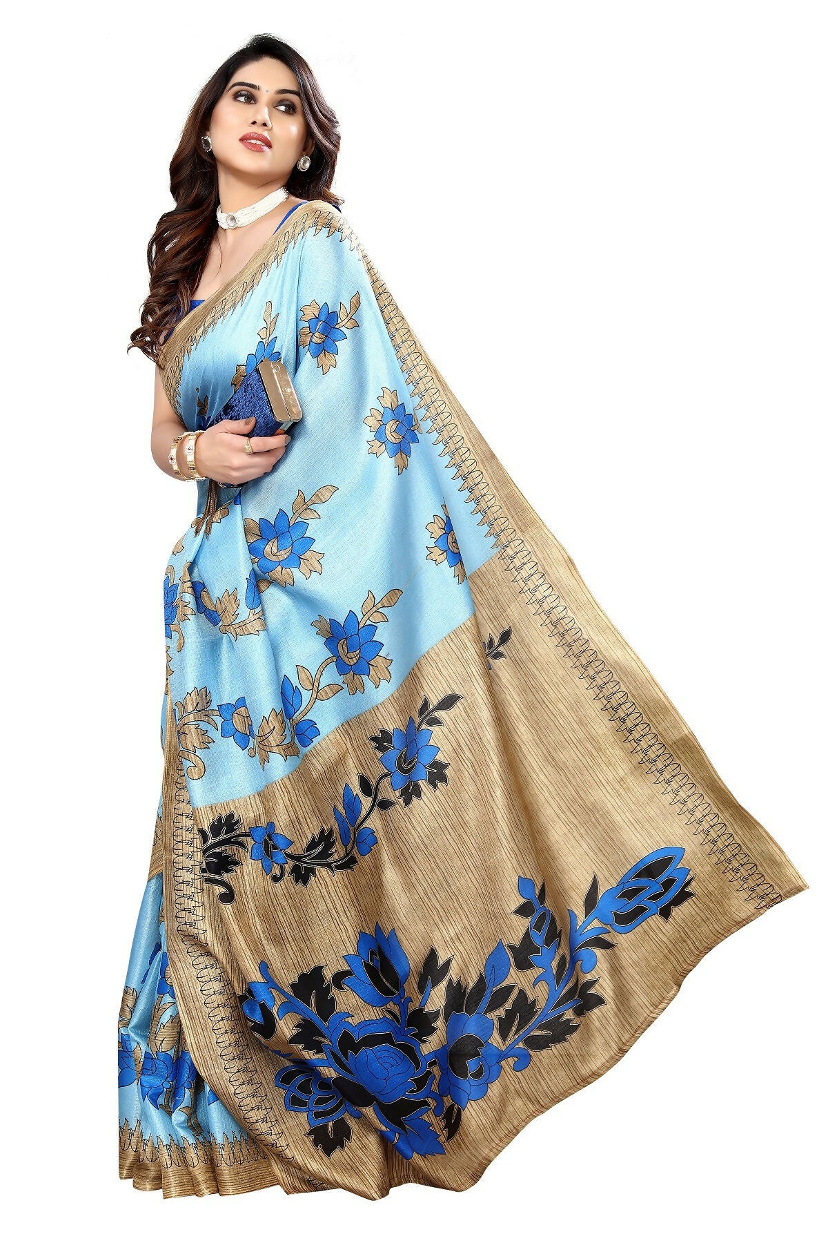 Vamika blue Printed Art Silk Saree - Distacart