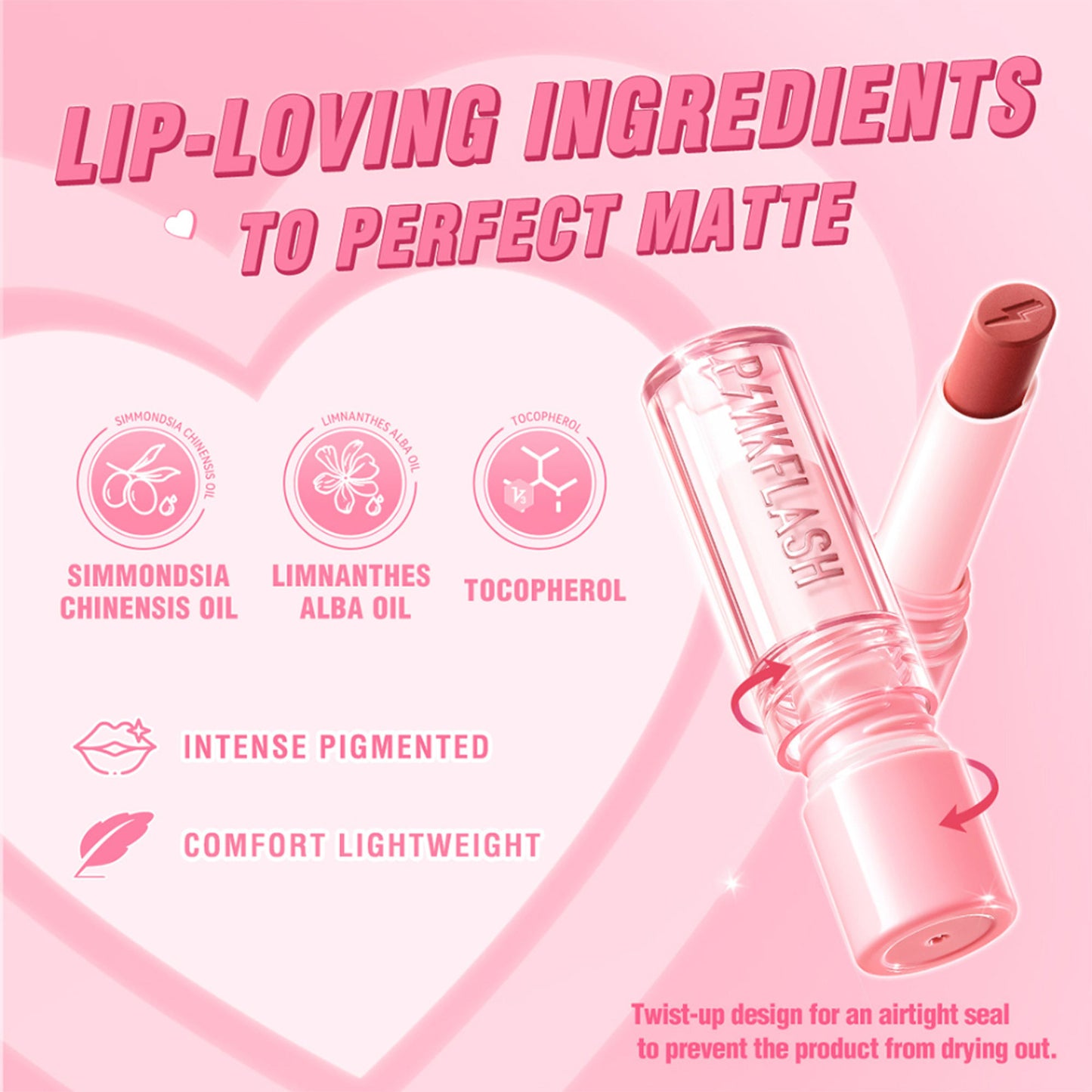 PINKFLASH Lasting Matte Lipstick - NU01 Cute Rose - Distacart