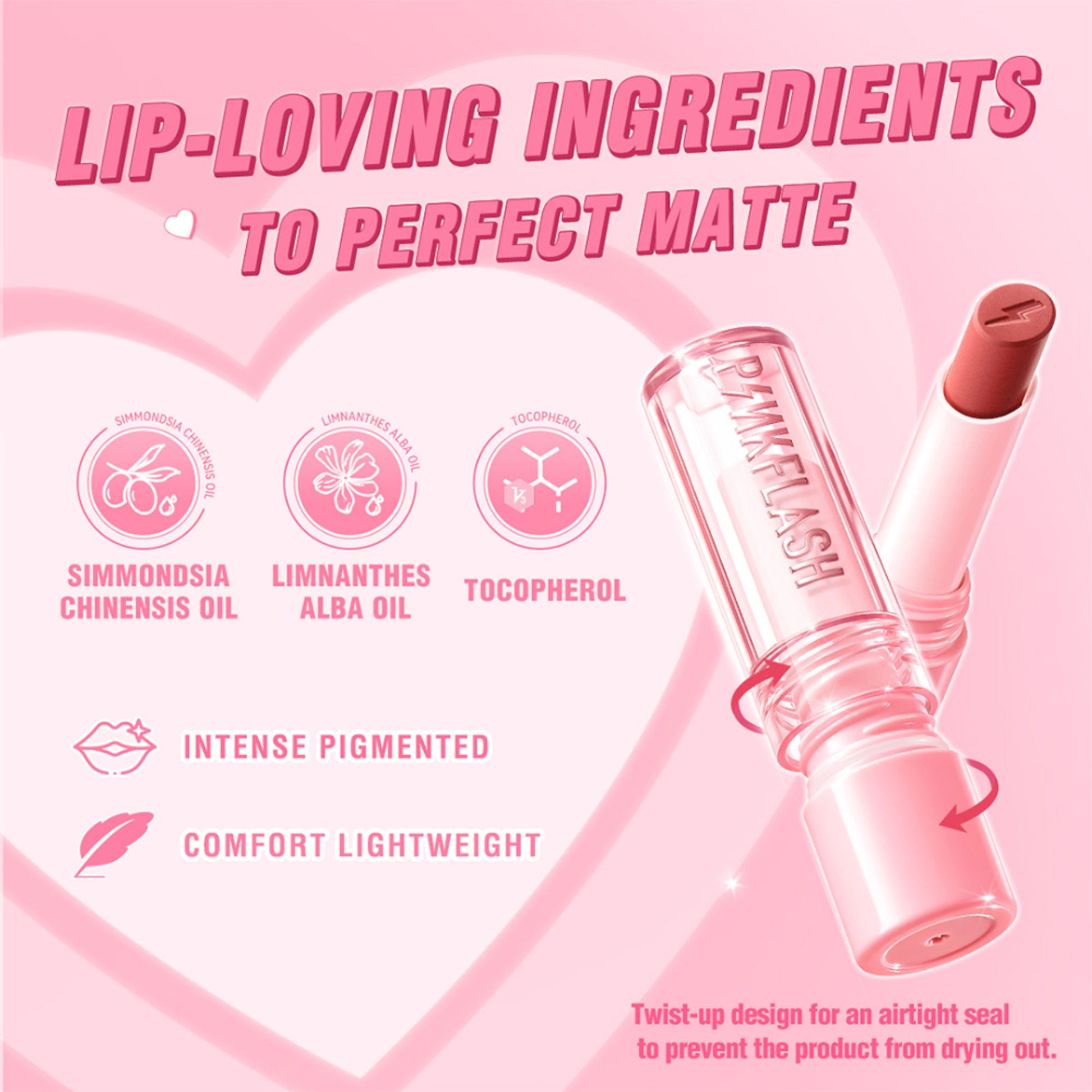 PINKFLASH Lasting Matte Lipstick - NU01 Cute Rose - Distacart