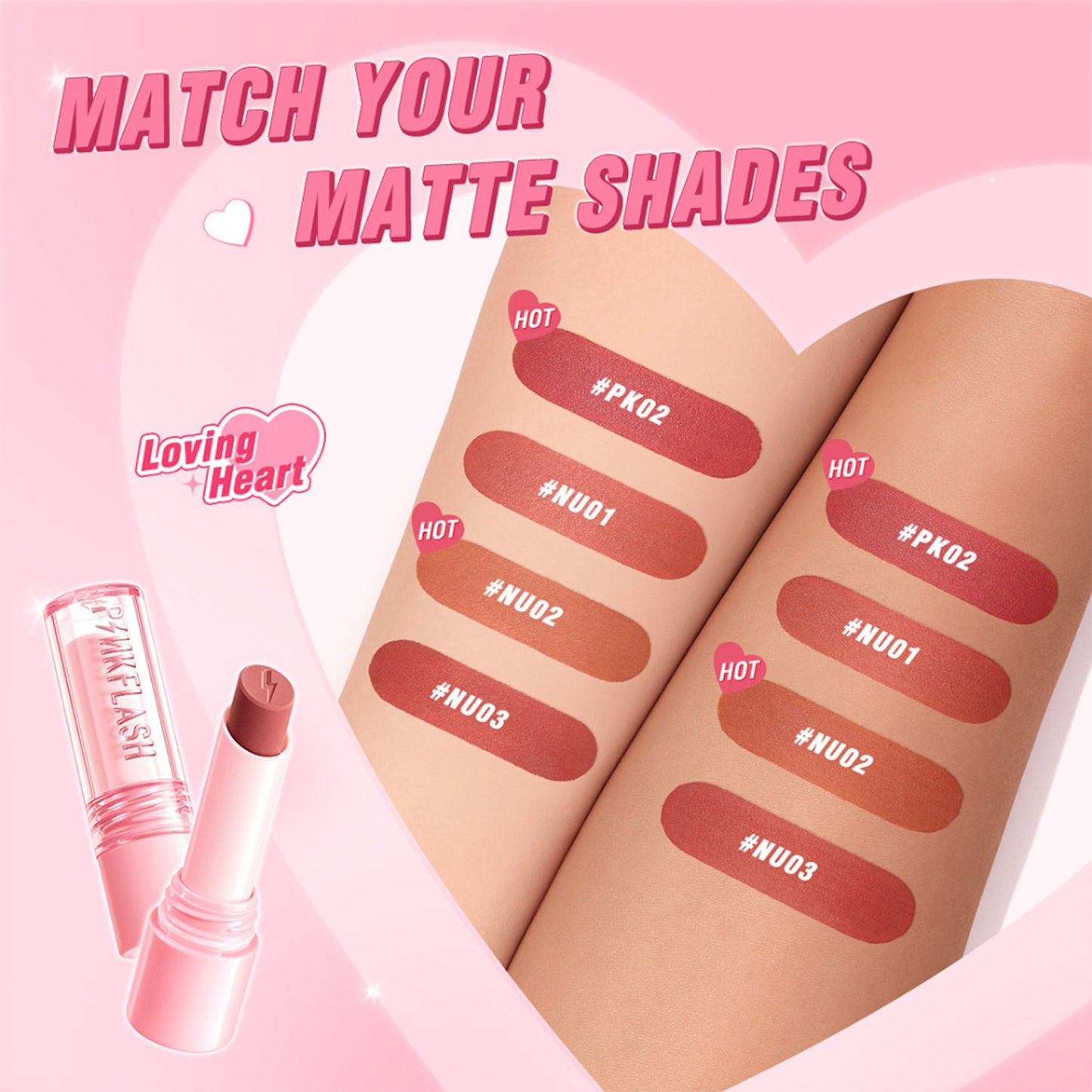 PINKFLASH Lasting Matte Lipstick - NU01 Cute Rose - Distacart