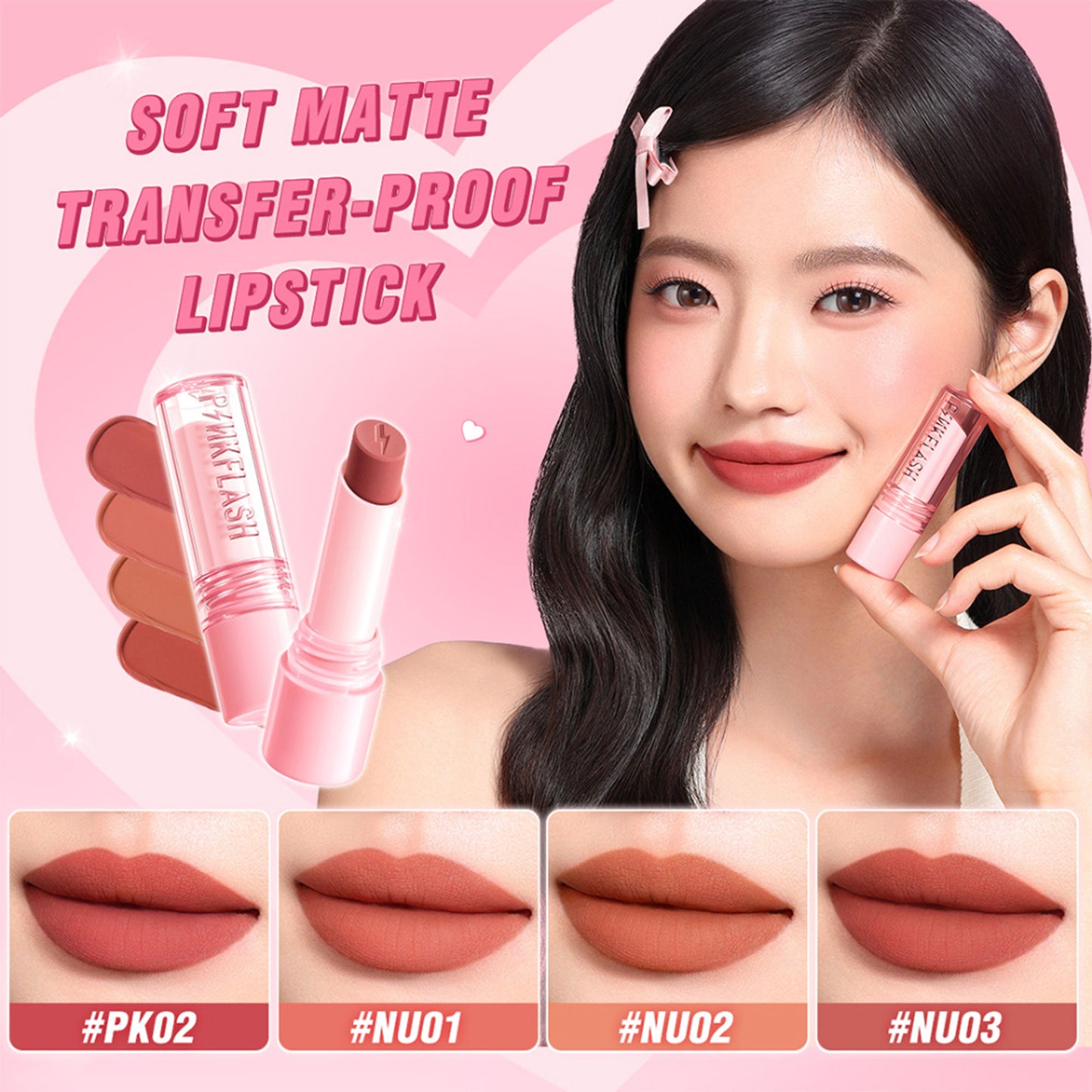 PINKFLASH Lasting Matte Lipstick - NU01 Cute Rose - Distacart