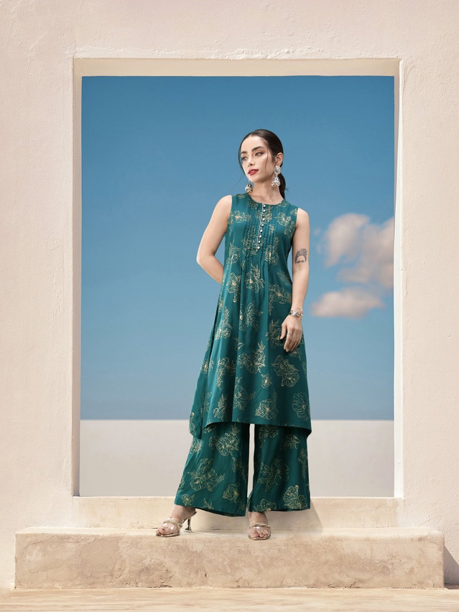 All About You Ethnic Motifs Printed Kurta with Palazzos - Distacart