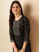 Thumbnail for Anouk Black Ethnic Motifs Printed Regular Straight Kurta with Trousers