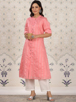 Thumbnail for Ode by House of Pataudi Striped Gotta Patti Sequinned A-Line Kurta - Distacart