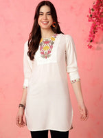 Thumbnail for Anouk White Floral Yoke Design Thread Work Straight Kurta