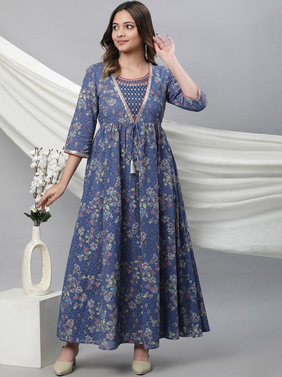 AURELIA Ethnic Motifs Printed Pure Cotton Fit & Flare Ethnic Dress