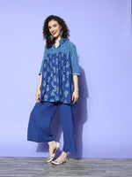 Thumbnail for Ahalyaa Blue Pure Cotton Tunic & Palazzos Ethnic Co-Ords - Distacart