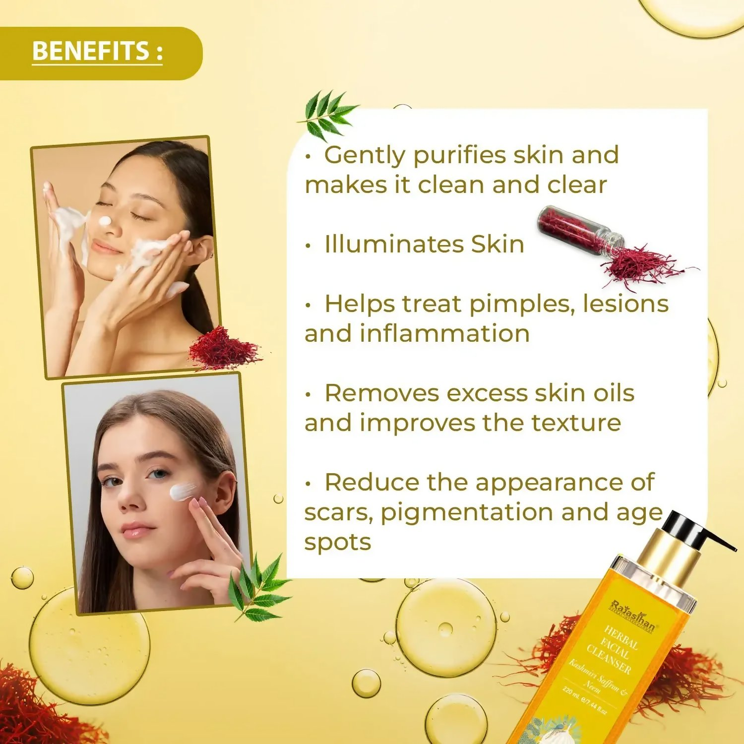 Rajasthan Herbals Herbal Facial Cleanser with Kashmiri Saffron & Neem