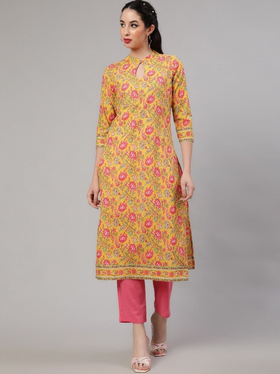 Aks Floral Printed Regular Pure Cotton Kurta With Trousers - Distacart