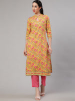 Thumbnail for Aks Floral Printed Regular Pure Cotton Kurta With Trousers - Distacart