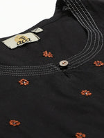 Thumbnail for ADA Women Black & Rust Orange Chikankari Embroidered Sustainable Handloom Kurta with Trousers - Distacart