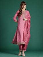 Thumbnail for Indo Era Floral Embroidered Sequinned Kurta with Trousers & With Dupatta