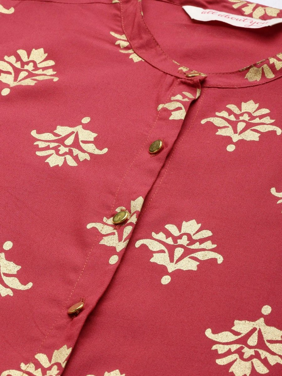 All About You Women Red Ethnic Motifs Printed Kurta with Palazzos - Distacart