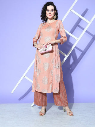 All About You Women Pink Floral Printed Regular Gotta Patti Liva Kurta with Palazzos - Distacart