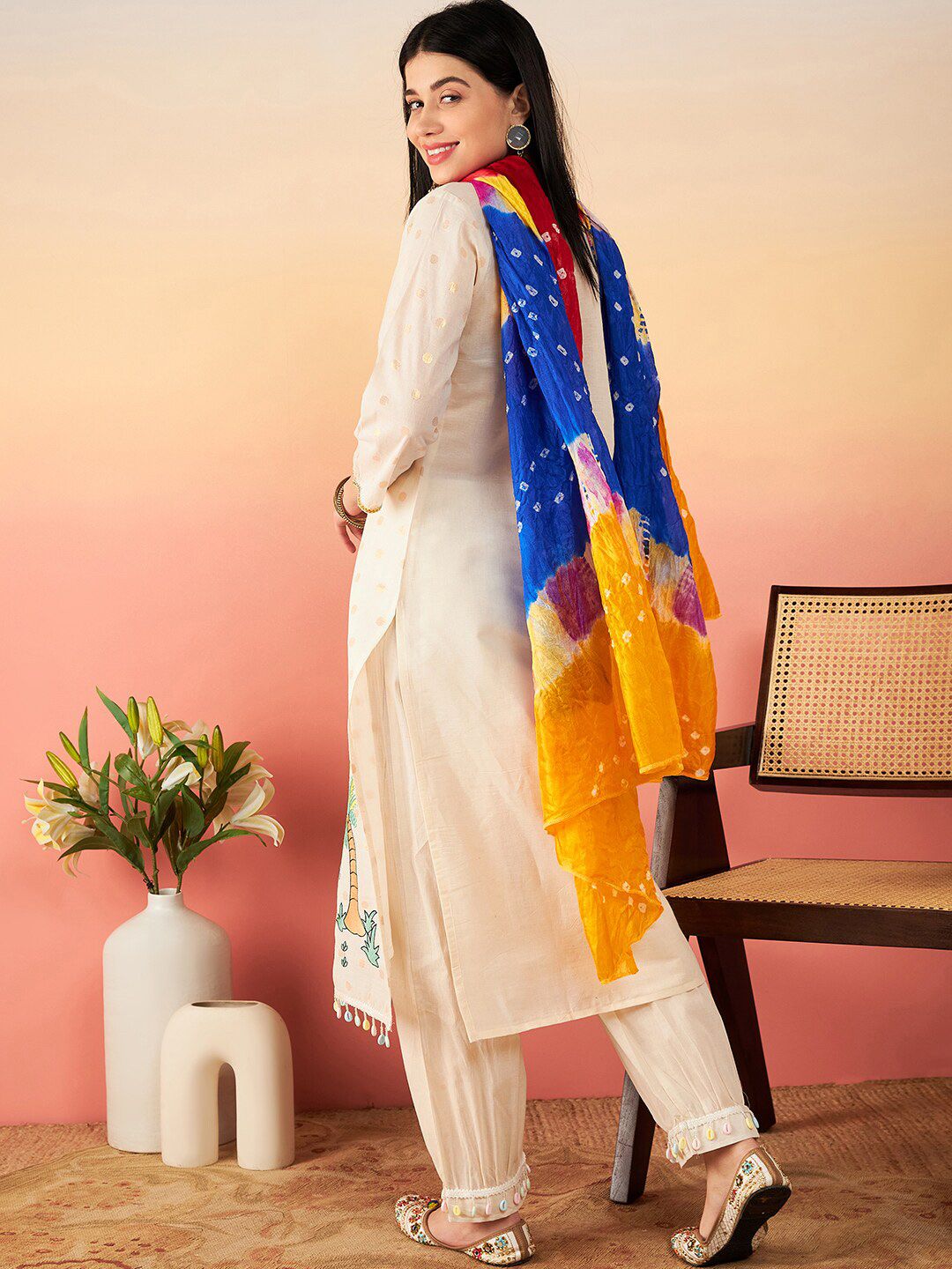 Sangria Ethnic Motifs Printed Pure Cotton Straight Kurta With Salwar & Dupatta