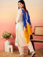 Thumbnail for Sangria Ethnic Motifs Printed Pure Cotton Straight Kurta With Salwar & Dupatta