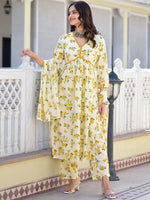 Thumbnail for Vishudh Floral Printed Empire Pure Cotton Kurta with Trouser & Dupatta - Distacart