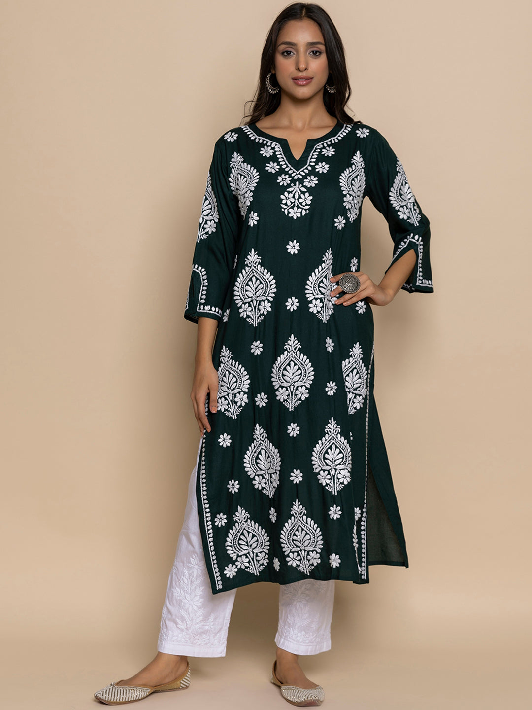 HOUSE OF KARI Chikankari Embroidered Straight Kurta - Distacart