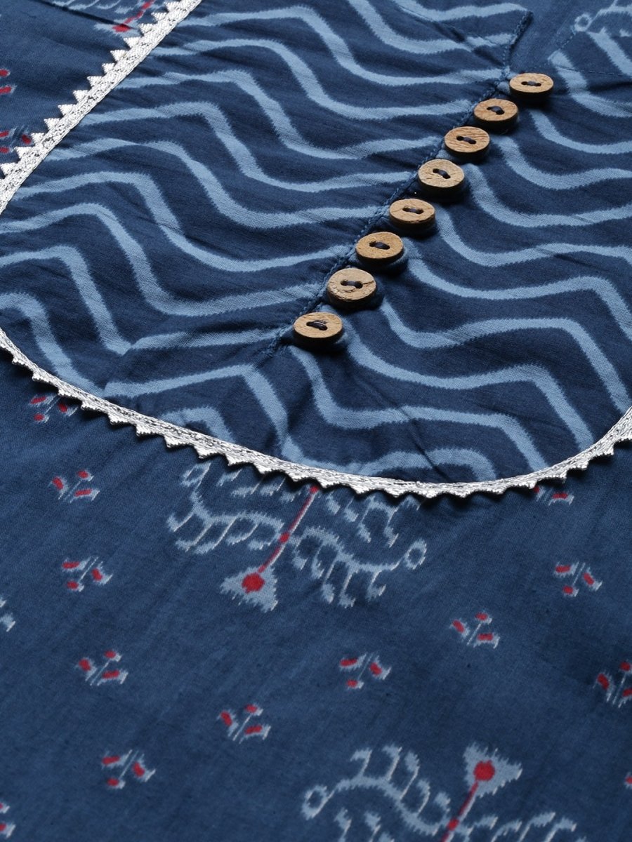 Anouk Women Blue Ethnic Motifs Printed Regular Pure Cotton Kurta with Palazzos & With Dupatta - Distacart