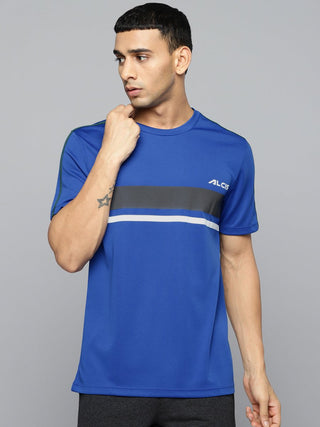 Alcis Men Blue & Black Striped Detail Slim Fit T-shirt - Distacart