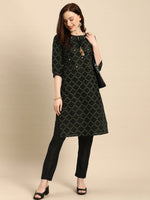 Thumbnail for All About You Women Black & Green Printed Kurta with Trousers - Distacart